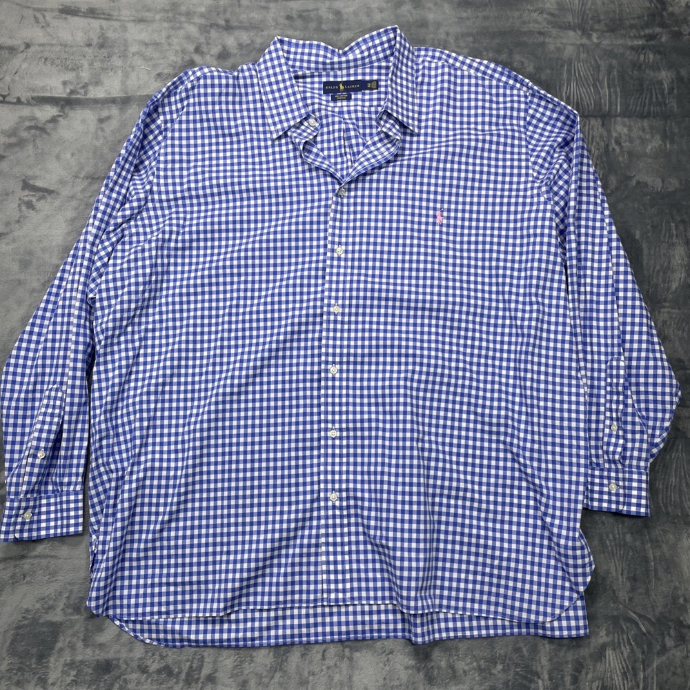 Ralph Lauren Shirt Men's 4XB Blue Gingham‎ Plaid Button Down Long Sleeve